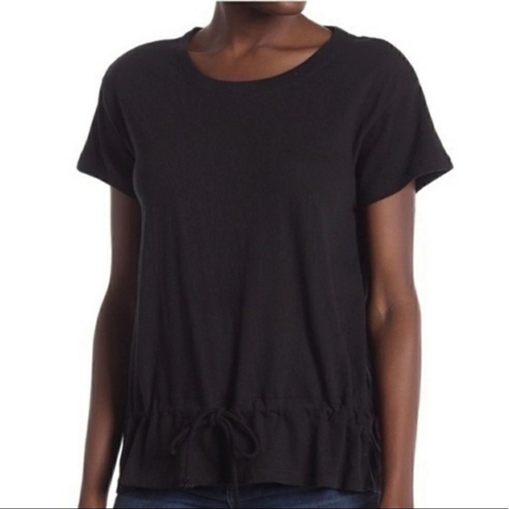 NWT Madewell Black Cinch Waist Drawstring Short Sleeve Top XSmall